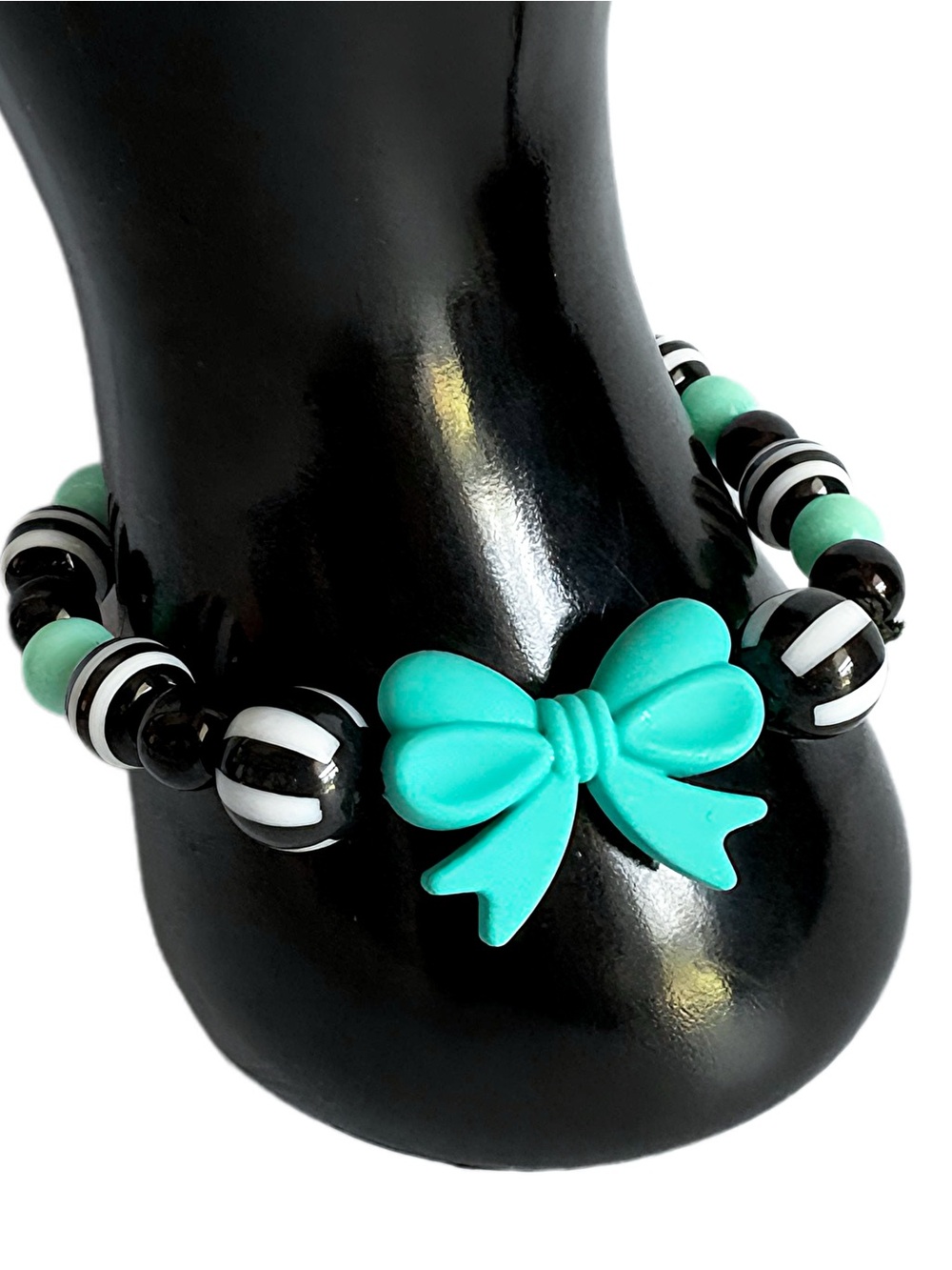 Handmade Turquoise Bow Bead Stretch Bracelet